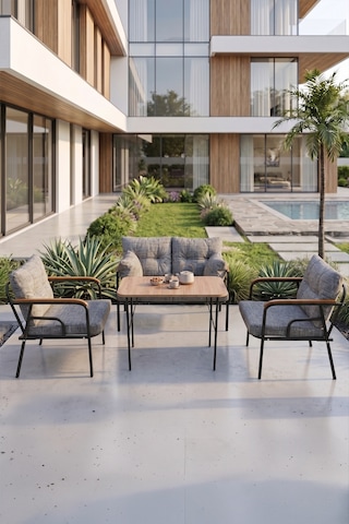 Canisa Ekon Serisi 1. Sınıf 2+1+1 Gri Bahçe Balkon Oturma Koltuk Takımı
