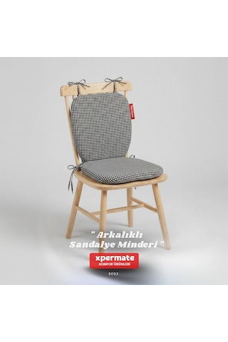 Pötikare Sırtlıklı Sandalye Minderi 42x42 Fermuarlı Yıkanabilir Kılıf Bağcıklı Minder Standart Fit Siyah