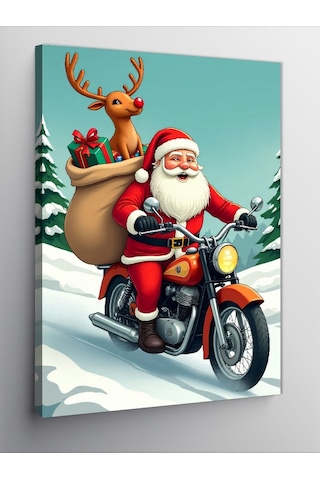Kanvas Tablo Motorsikletli Noel Baba 50cmx70cm
