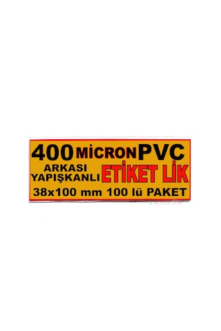 400 Micron Pvc Malzeme Arkası Güçlü Yapışkanlı Raf Önü Fiyat Etiketliği 38 X 100 Mm. 100 Lü Pk