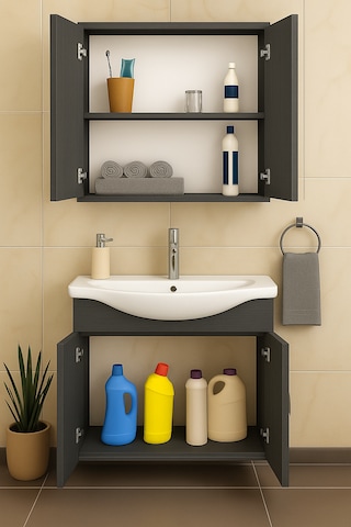 Nova 80 Cm Antrasit Mdf, Oval Seramik Lavabo, Banyo Dolabı Takımı Antrasit