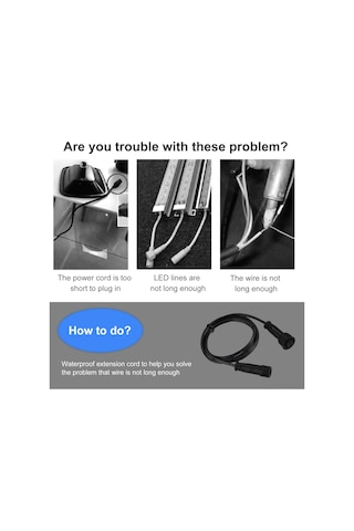 Geeksen Dış Mekan Aydınlatma İçin 5'li Set Pvc Uzatma Kablosu, Suya Dayanıklı, Erkek-dişi Bağlantı