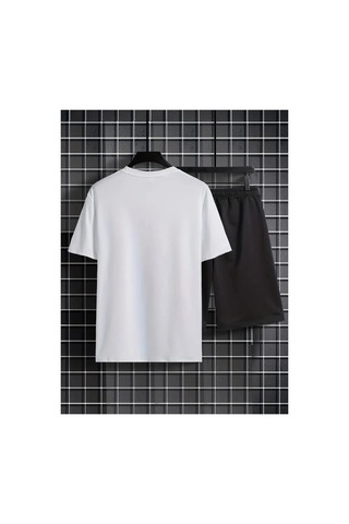 Erkek Beyaz''los Angeles Baskılı'' Basic Oversize T-shirt- Şort Takım Strup0000000000015