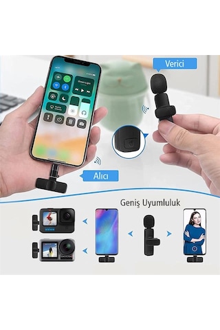 Magicvoice K8 Kablosuz Type c Vlogger Yaka Mikrofonu Android Gopro Osmo Action Apple Uyumlu iPhone iPad Gri