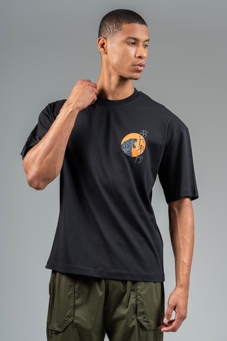 Maraton Sportswear Oversize Erkek Bisiklet Yaka Kısa Kol Basic Siyah T-shirt 23243-siyah