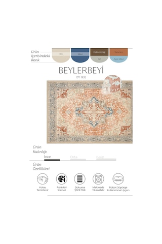 Cool Halı Beylerbeyi By 802 Bej Vintage Halı Oda Salon Halısı Yıkanabilir Eskitme Halı Şönil Halı
