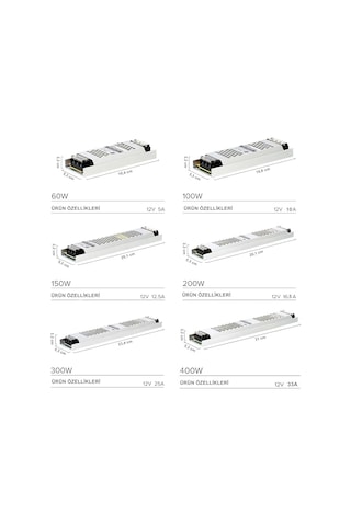Coral Light Ultra Slim Sessiz Şerit Led Trafosu Metal 12 V Led Trafo Adaptör