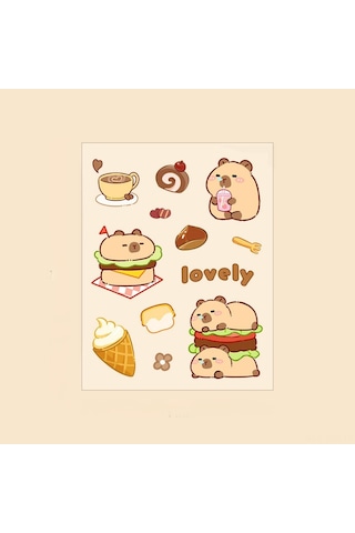 Symbee Kahve Tonlu Kapybara Desenli Pet Stickerler - Öğrencilik Ve Dıy İçin Su Geçirmez 10 Adet Karton Sticker Seti