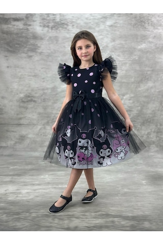 Sy Store Kuromi Desenli Pembe Tüllü Elbise Siyah