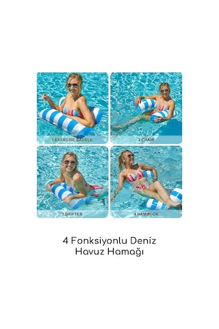 Fileli Premium Deniz Havuz Hamağı 4 Fonksiyonlu Havuz Deniz Yatağı 130x70 Cm Mavi