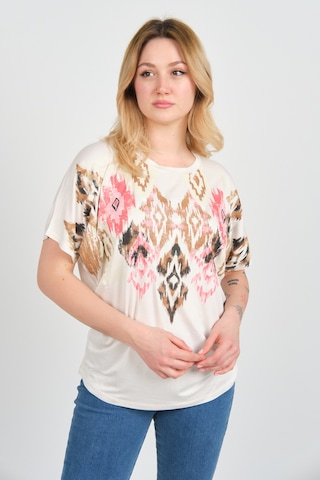 Ella Camelia Kadın Düşük Kollu Desenli Bluz 24e021 Ekru Ekru