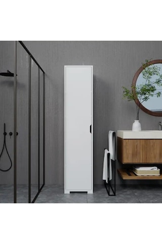 Duru 40 Cm Mat Beyaz 5 Raflı Kiler Tek Kapılı Banyo Ve Elbise Dolabı - Gardırop Beyaz