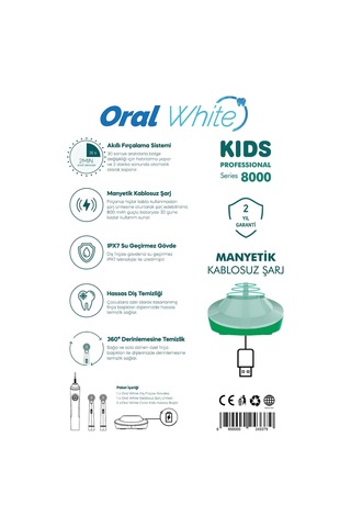 Professional Series 8000 Çocuklara Özel Şarjlı Diş Fırçası Yeşil Color Kids Yumuşak Başlık Diğer