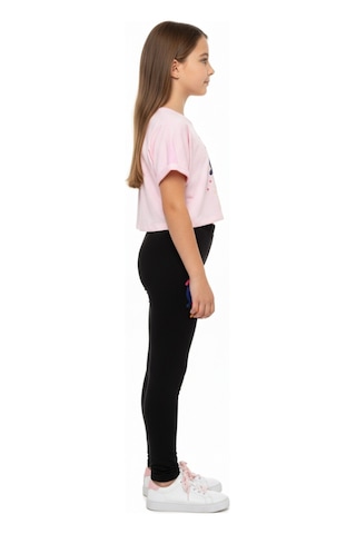Toontoy Kids Toontoy Kız Çocuk Bisiklet Yaka Kısa Kollu Baskılı Crop Tişört - Beli Lastikli Basklı Tayt 11050 Pembe