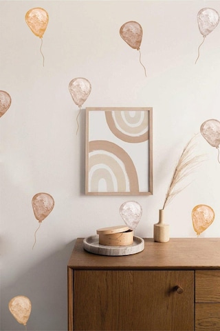 MSticker Soft Kahve Tonlarda Uçan Balonlar Çocuk Odası Dekorasyon Sticker Seti