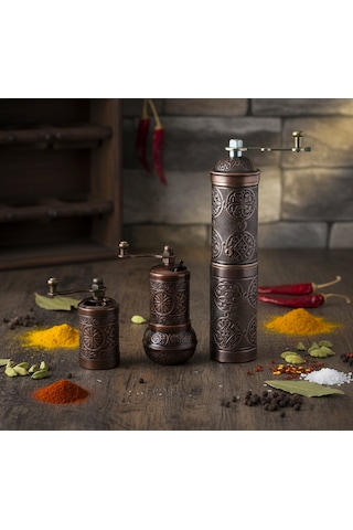 Ludıa Zamak Metal Bakır Renk 3 Lü Set Karabiber,kahve,çörek Otu El Değirmeni Öğütücü Grinder S2 Bakır
