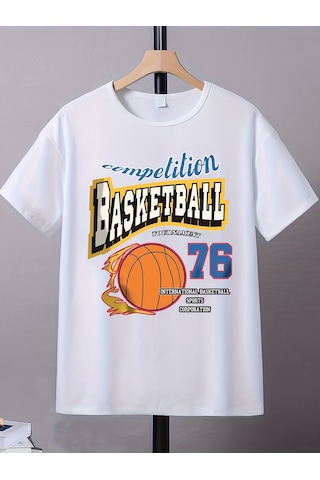 Uyguntarz Basket76 Baskılı Pamuklu Tshirt Beyaz