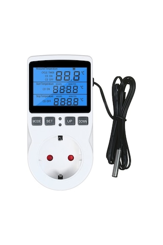 Çok Fonksiyonlu Dijital Termostatlı Priz - Isıtma/soğutma Modu, Zamanlayıcı, -40 C-120 C, 100-250vac, Eu Standart