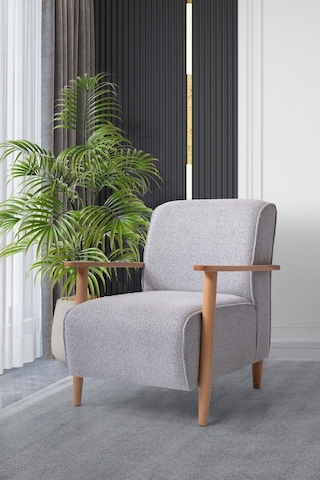 İcon Ahşap Kollu Ayaklı Berjer Gri