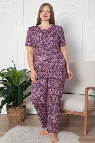 Alimer Kadın Mürdüm Bisiklet Yaka Büyük Beden Pijama Takm 2766b-m Mürdüm