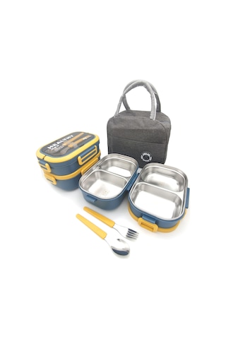 Valkyrie 304 Çelik Bölmeli Lunch Box Seti Termal Çantalı, Bölmeli, Çatal Kaşıklı, Sızdırmaz Yemek Kabı Sarı-yeşil Yeşil
