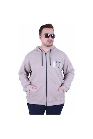 Moc Grande Mocgrande Büyük Beden Kapüşonlu Sweat Double Face Sixty Three 25704 Bej Bej