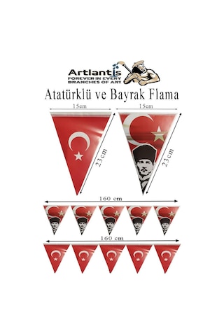 Bayrak Ve Atatürklü Flama 2 Adet Ay Yıldız Bayraklı Atalı Flama Süsleme 29 Ekim 23 Nisan Üçgen Kağıt Flama Okul Sınıf Süsü