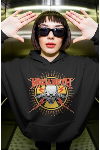 Sevbano Megadeth Rock Metal Müzik Grubu Ön Baskılı Unisex Oversize Premiu Siyah