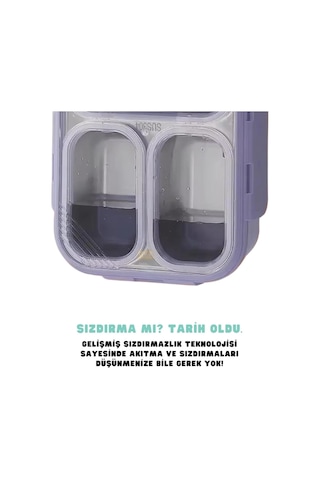 Vagonlife Bento 950ml Lunchbox Tek Katlı 4 Bölmeli Çelik Sefer Tası Yemek Kutusu Mor Genel