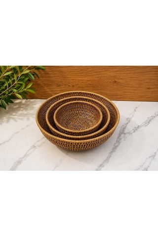 Morponi 3'lü Set Rattan Yuvarlak Çok Amaçlı Sepet - Mutfak Meyvelik & Banyo Organizer Düzenleyici Shr328 Sarı