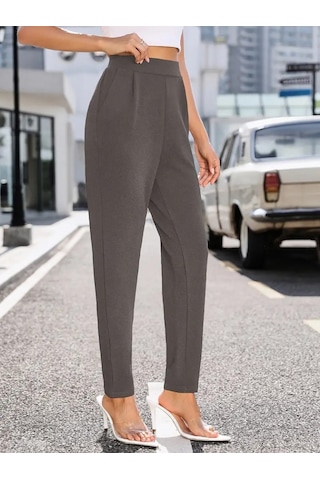Reka Moda Kadın Yüksek Bel Cepli Rahat Kesim Ithal Krep Pantolon Gri