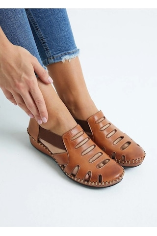 Venüs Malin Hakiki Deri Comfort Ortopedik Kadın Sandalet Taba