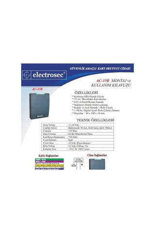 Electrosec Ac-35r Rfid Bağımsız Kart Okuyucu