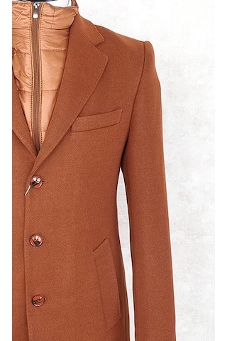 Jan Carlucci Erkek Slim Fit Turuncu Çıkmalı Ceket Yaka Içi Kapitoneli Tek Yırtmaç Dizüstü Kaşe Kaban Turuncu