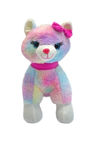 Peluş Kedi 30 Cm Pembe Tokalı Ayakta Duran Kedi - Uyku Ve Oyun Arkadaşı Peluş Oyuncak Çok Renkli