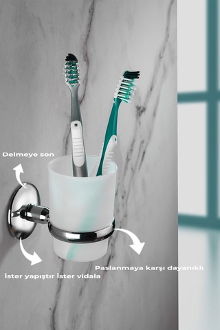 Krom Kaplama Diş Fırçalık Mat Plastik Hazneli S-105 Duvara Monte
