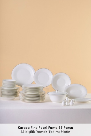 Karaca  Fine Pearl Fame 55 Parça 12 Kişilik Yemek Takımı Platin