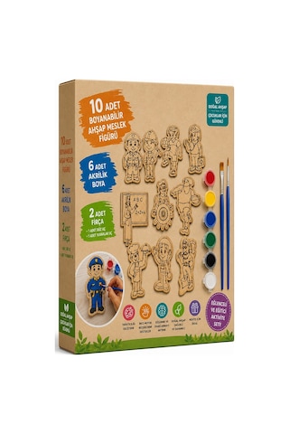 Ahşap Boyama Meslekler 10 Lu 1 Paket 10x15cm Ahşap Boyama 6 Renk Boya Resim Fırçası Etkinlik Çocuk Gelişim Motor Beceri