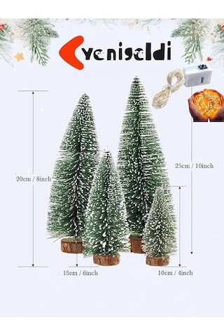 Yenigeldi Işıklı Kar Efektli Işıklı Ağacı Seti 4'lü Mini Çam Ağaçları 25-20-15-10 Cm + Led Işık, Ye Diğer
