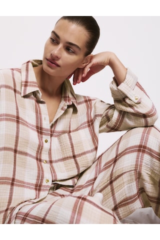 Marks & Spencer Saf Pamuklu Kareli Pijama Takımı T37002179J Pembe