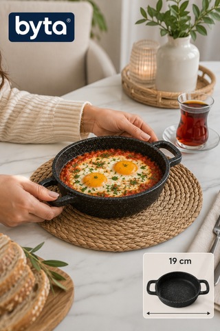 19 Cm Döküm Sahan Granit Desenli Yapışmaz Çift Kulplu Servis Tavası Siyah