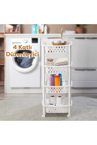 Porsima 79-1 4 Katlı Tekerlekli Raf Mutfak Banyo Düzenleyici Raf Beyaz