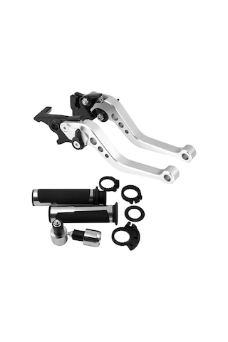 Ranyeek Motosiklet Alüminyum Fren-kole Farı Seti 6 Pozisyon Ayarlanabilir Grip Ve Tork Korumalı Grips İle Gümüş