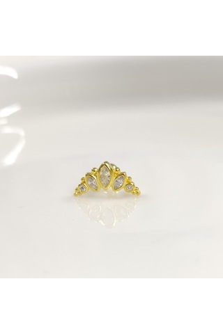 Mekik Taşlı Taç Gümüş Tragus Pıercıng - Altın Sarı Beyaz