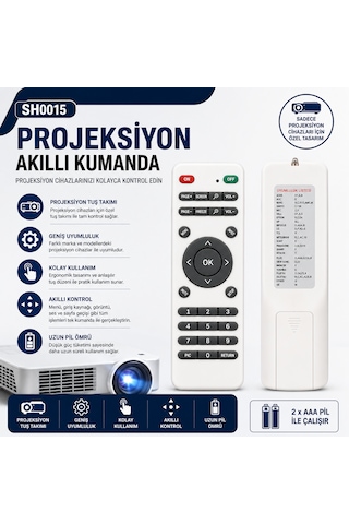 Sh0015 Projeksiyon Akıllı Kumanda Çoklu Marka Universal Projektör Uzaktan Kumanda
