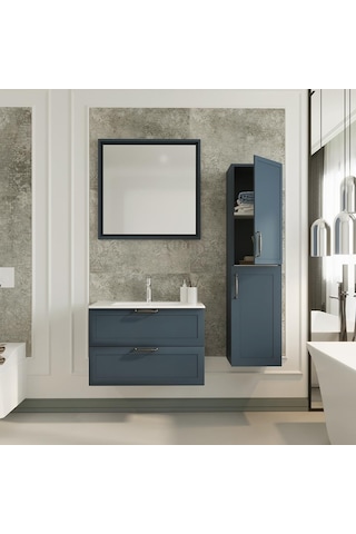 Denko Beyoğlu 75 Cm Mdf Mat Lacivert Banyo Banyo Dolabı Takımı + Boy Dolabı Lacivert