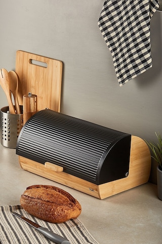 Clemento Bambu Ekmek Dolabı Siyah