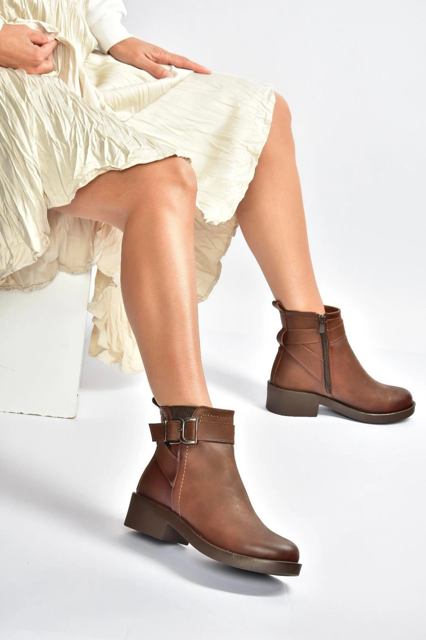 Fox Shoes V674121109 Taba Alçak Topuklu Kadın Bot Taba-Suni Deri
