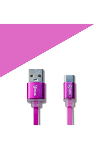 Factor-M FM-3A120TPP Type-C Data Kablosu 3A 1.2 M Pembe