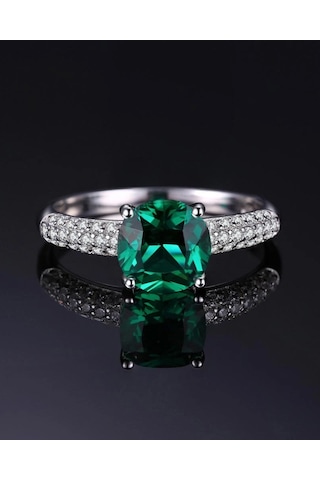 Brezza Lusso Zümrüt Taşlı Diamond Yarımtur Tektaş Kadın Gümüş Yüzük